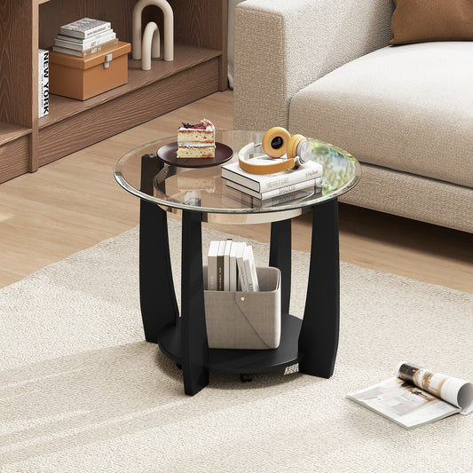 32" 2-Tier Glass Round Coffee Table with Storage Shelf - Tampa Home & Garden Store