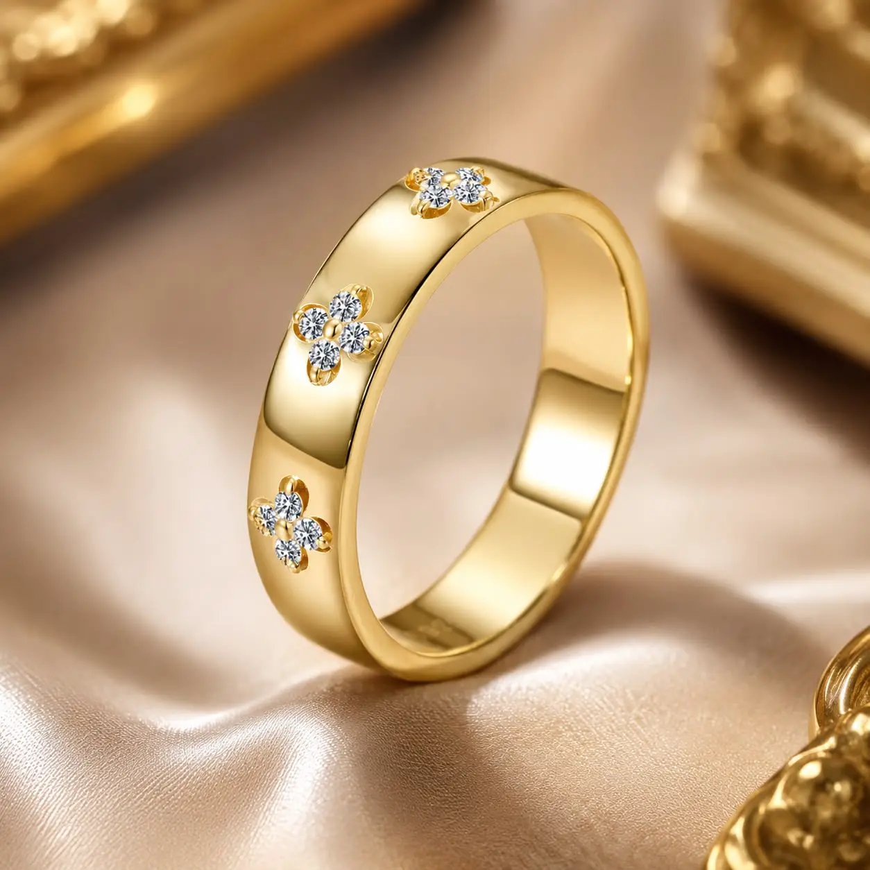 Ring gold plated with floral moissanite clusters for women size 6 on Tampa Home & Garden Store