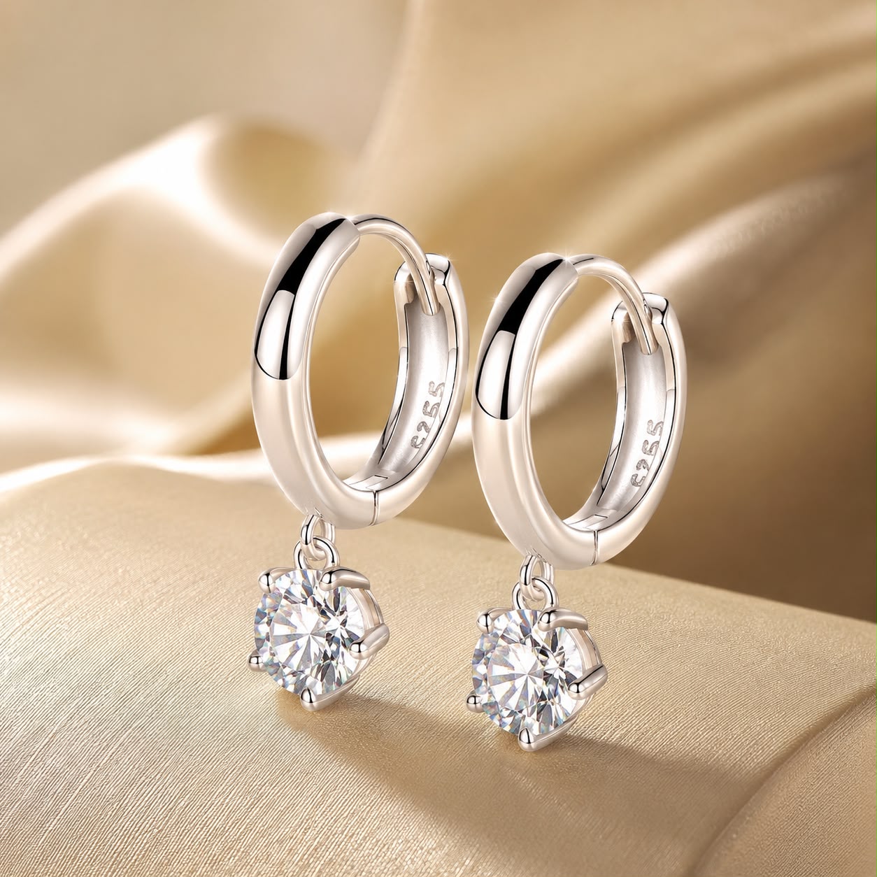 Earrings S925 sterling silver hoop with 0.50ct moissanite drops, pair, Bids.com on Tampa Home & Garden Store
