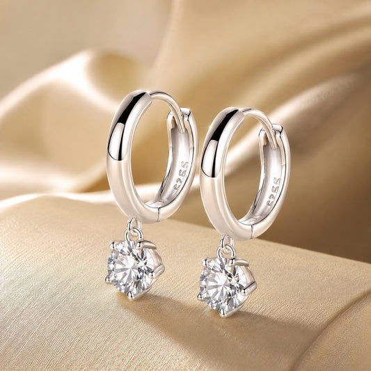 Earrings S925 sterling silver hoop with 0.50ct moissanite drops, pair, Bids.com on Tampa Home & Garden Store