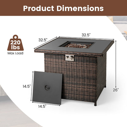 32.5 Inch Propane Fire Pit Table 5000 BTU with Tempered Glass Tabletop