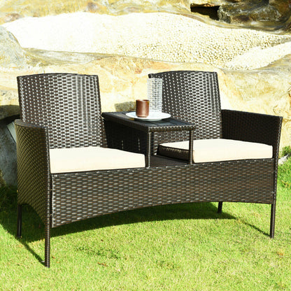 Juego moderno de conversación para patio con mesa de café integrada y cojines - Beige