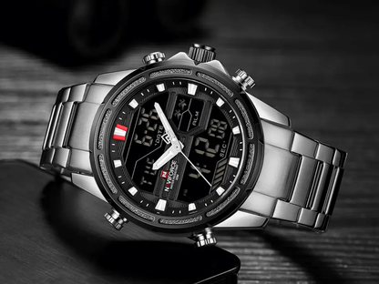 Mens Waterproof Analog Digital Watch Stainless
