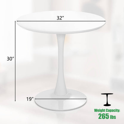 Mesa de comedor redonda moderna tipo tulipán de 32 pulgadas con tapa de MDF-Blanco