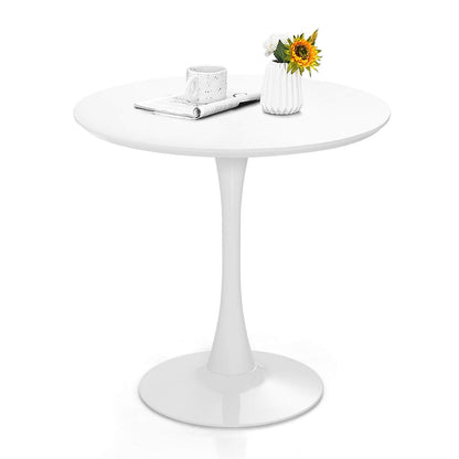 Mesa de comedor redonda moderna tipo tulipán de 32 pulgadas con tapa de MDF-Blanco