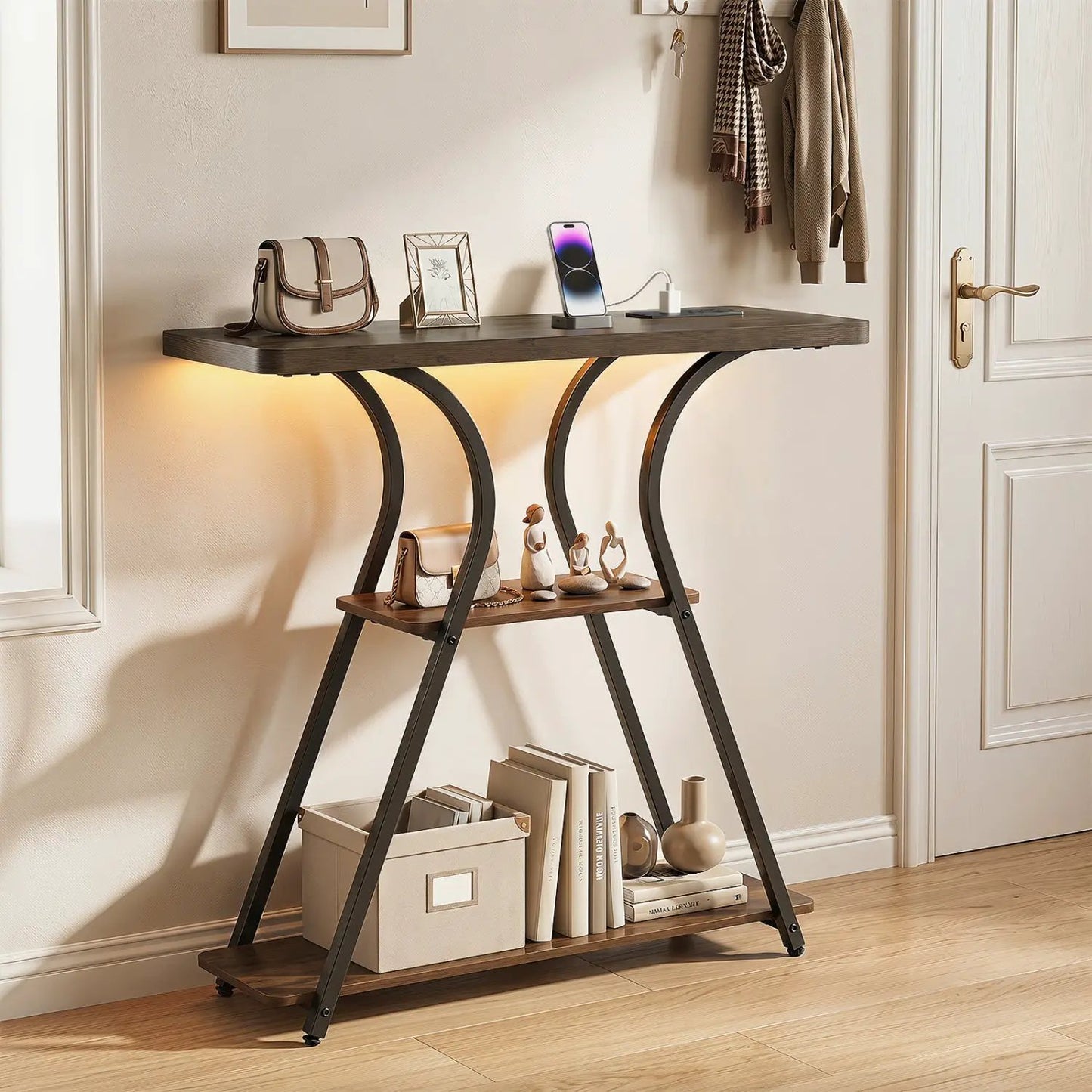 32 Inch Console Table With Power Outlets and Led