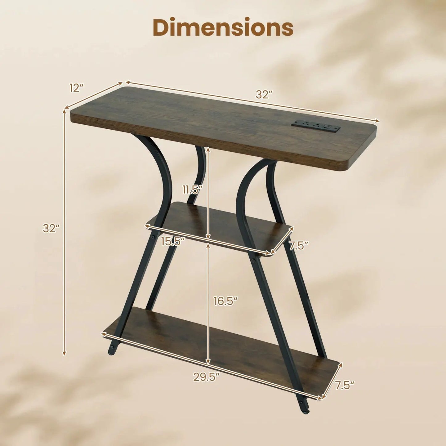 32 Inch Console Table With Power Outlets and Led