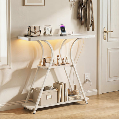 32 Inch Console Table with Power Outlets RGB LED