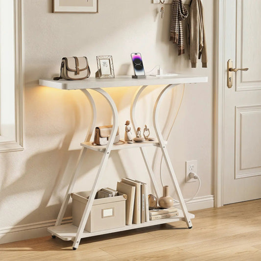 32-inch DirectDeals console table with built-in outlets and RGB LED lights, white curved legs on Tampa Home & Garden Store