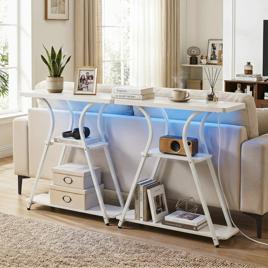 32-inch DirectDeals console table in white finish with built-in power outlets and RGB LED lighting on Tampa Home & Garden Store