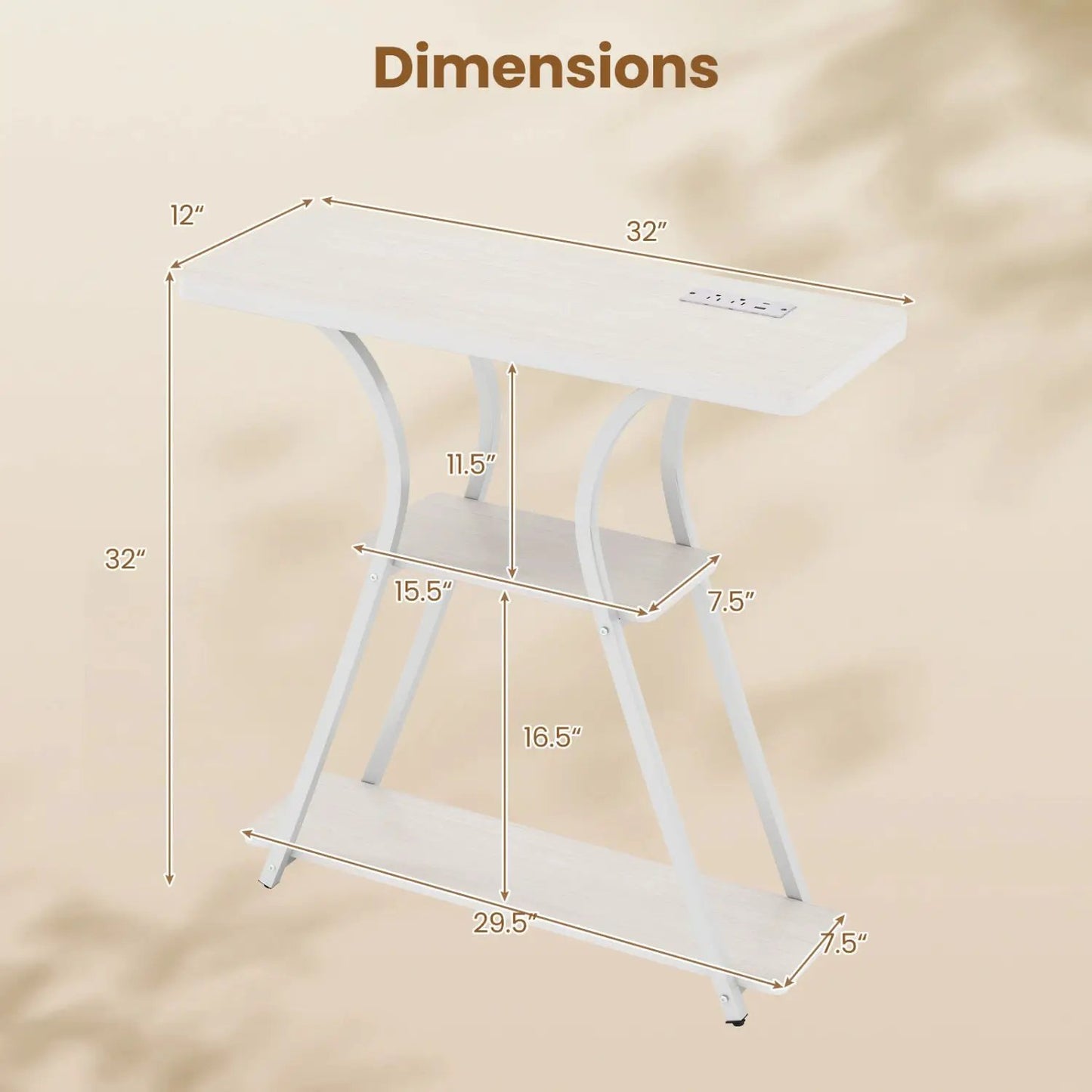 32 Inch Console Table with Power Outlets RGB LED