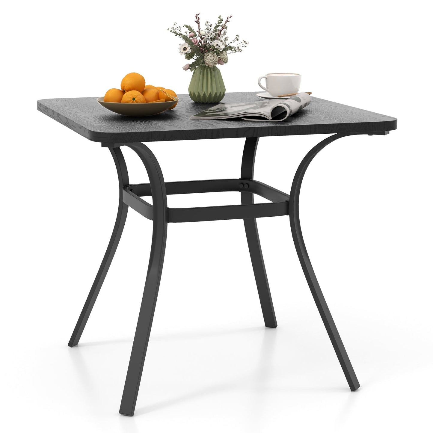 Mesa cuadrada de metal de 32 pulgadas para patio con 4 patas curvas - Gris
