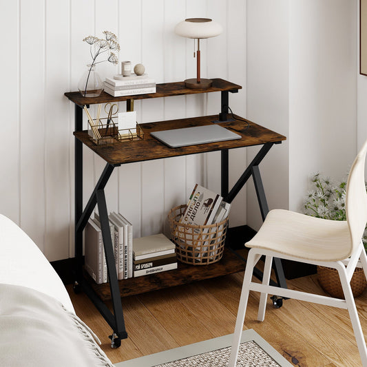 32 Inch Rolling Computer Desk for Small Spaces with Power Outlets - Tampa Home & Garden Store