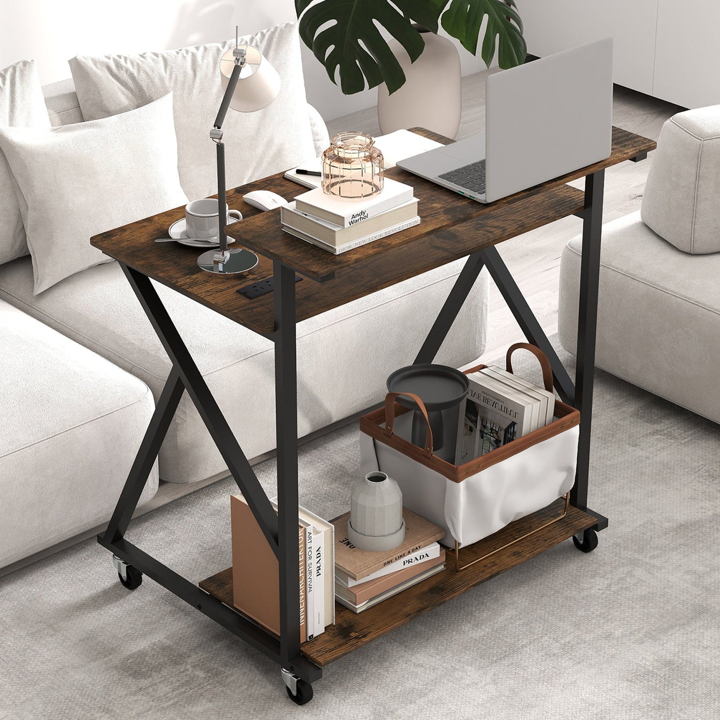 32 Inch Rolling Computer Desk for Small Spaces with Power Outlets