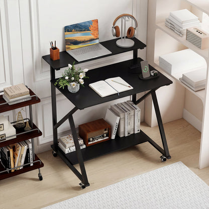32 Inch Rolling Computer Desk for Small Spaces with Power Outlets