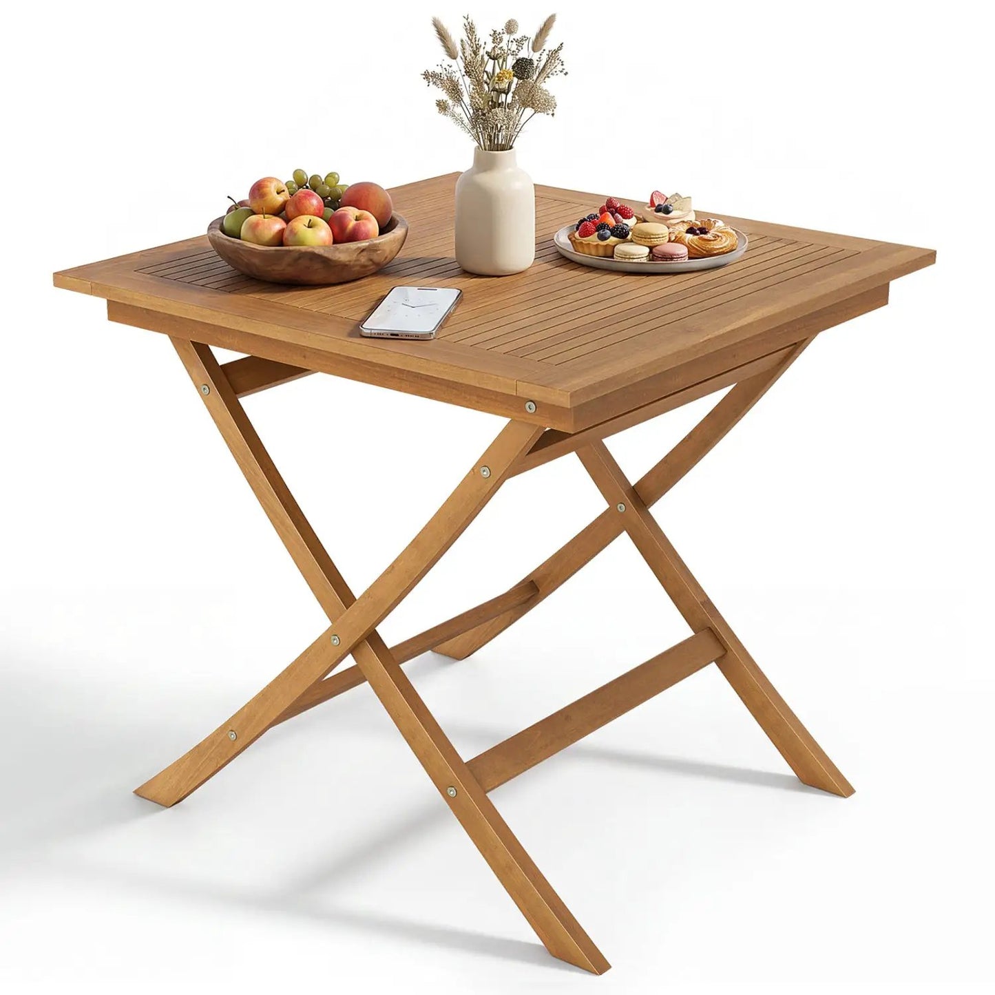 32 Inch Square Teak Wood Patio Table for Four