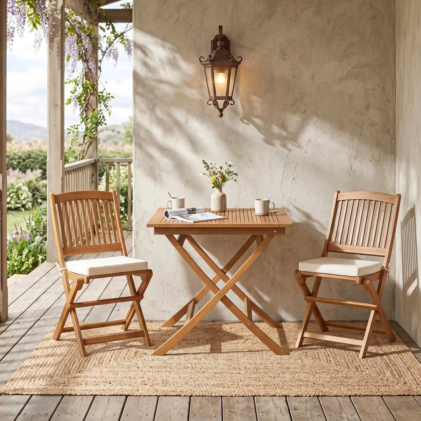 32 Inch Square Teak Wood Patio Table for Four