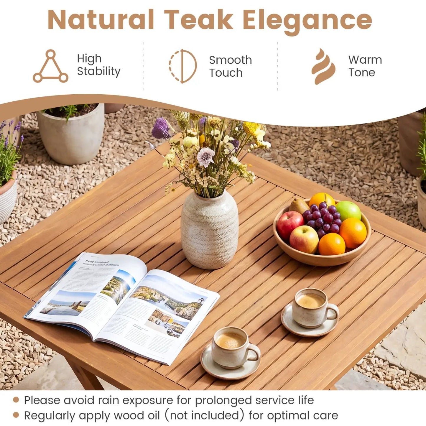 32 Inch Square Teak Wood Patio Table for Four