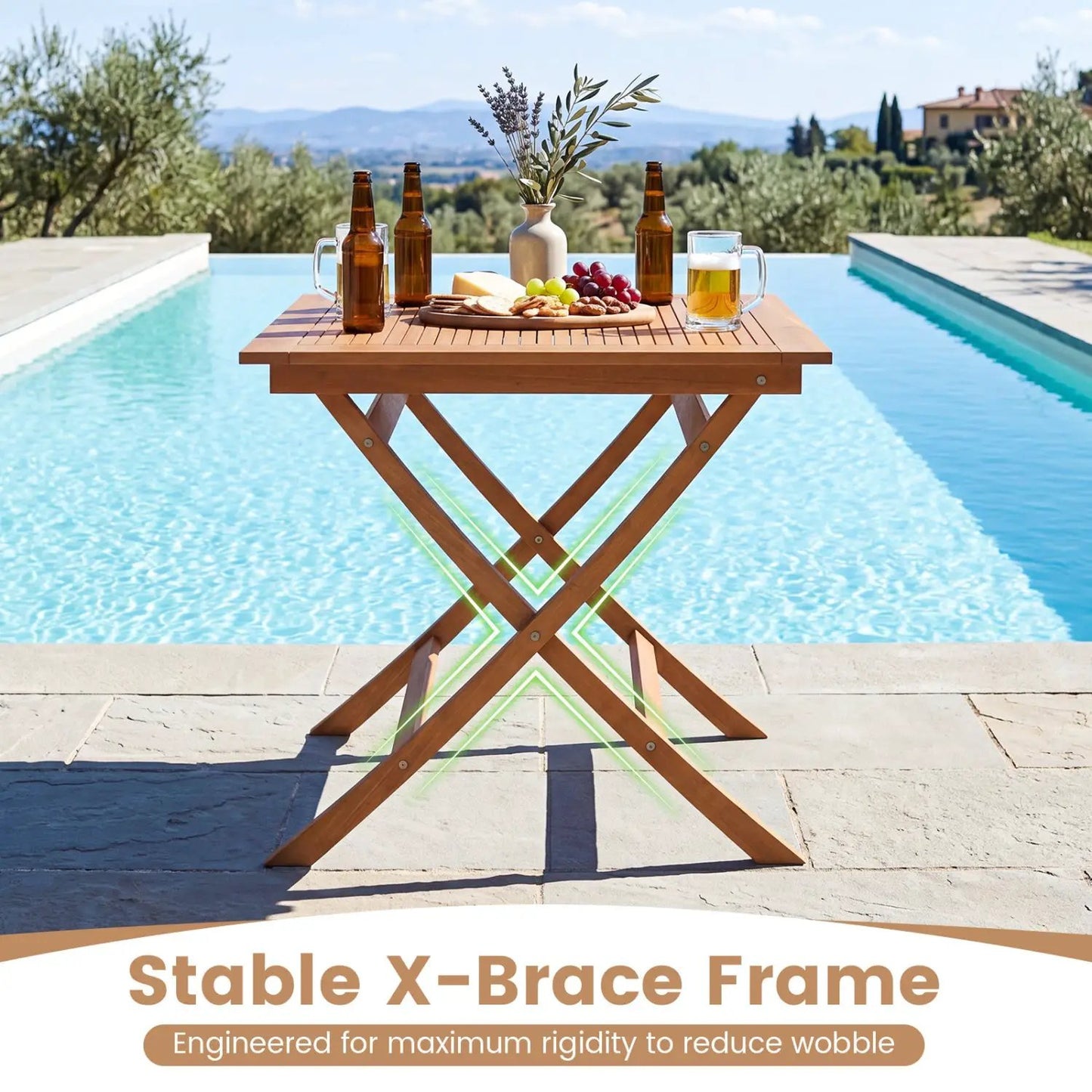 32 Inch Square Teak Wood Patio Table for Four