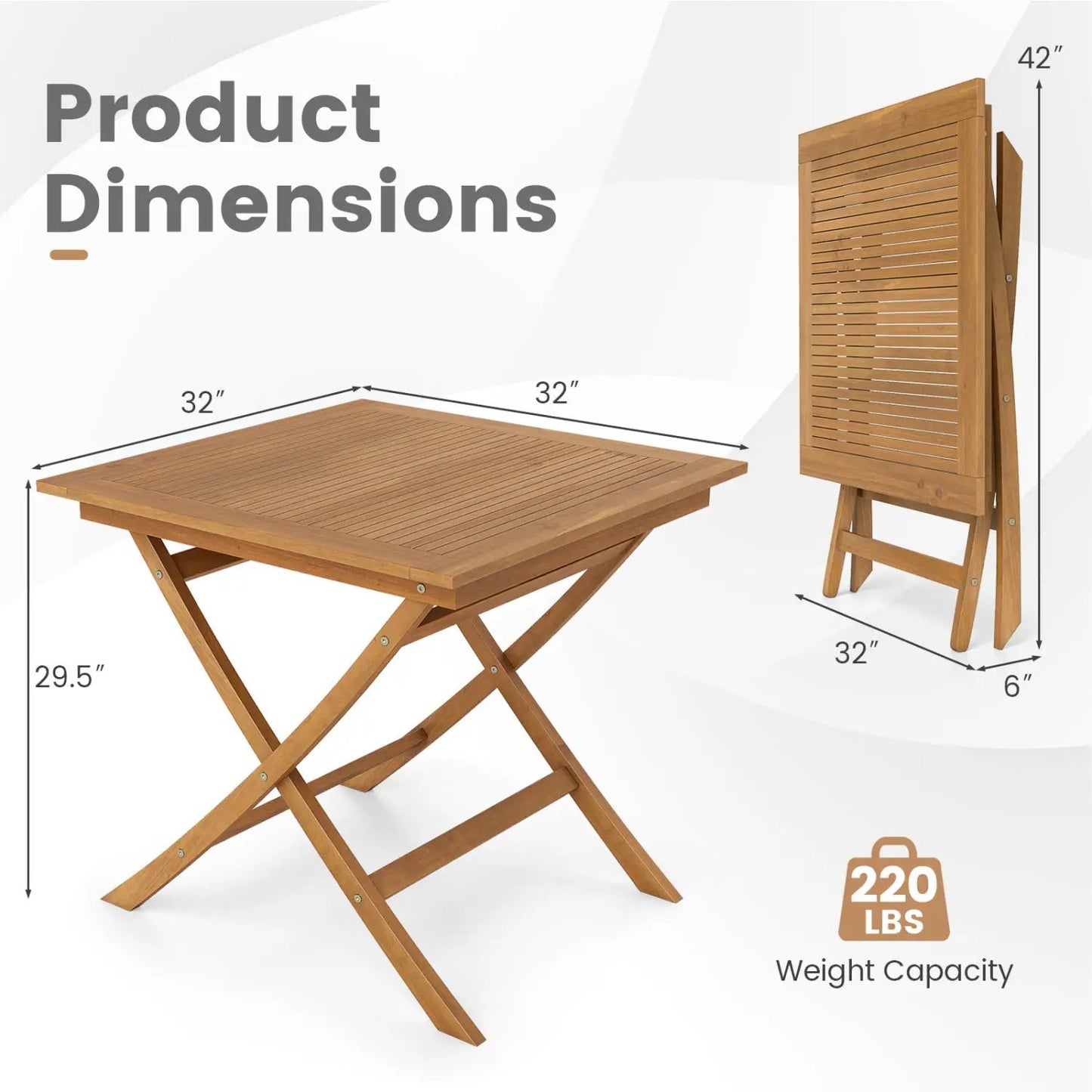 32 Inch Square Teak Wood Patio Table for Four