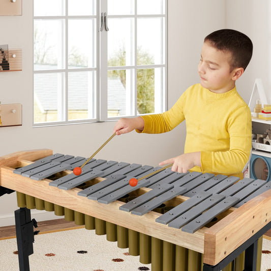 32 Note Marimba Aluminum Xylophone with Rubber Wood Base-Golden - Tampa Home & Garden Store