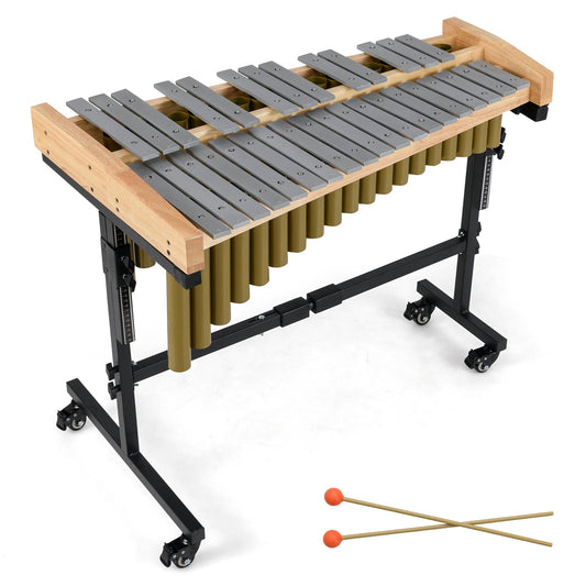 32 Note Marimba Aluminum Xylophone with Rubber Wood Base-Golden - Tampa Home & Garden Store