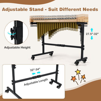 32 Note Marimba Aluminum Xylophone with Rubber Wood Base-Golden