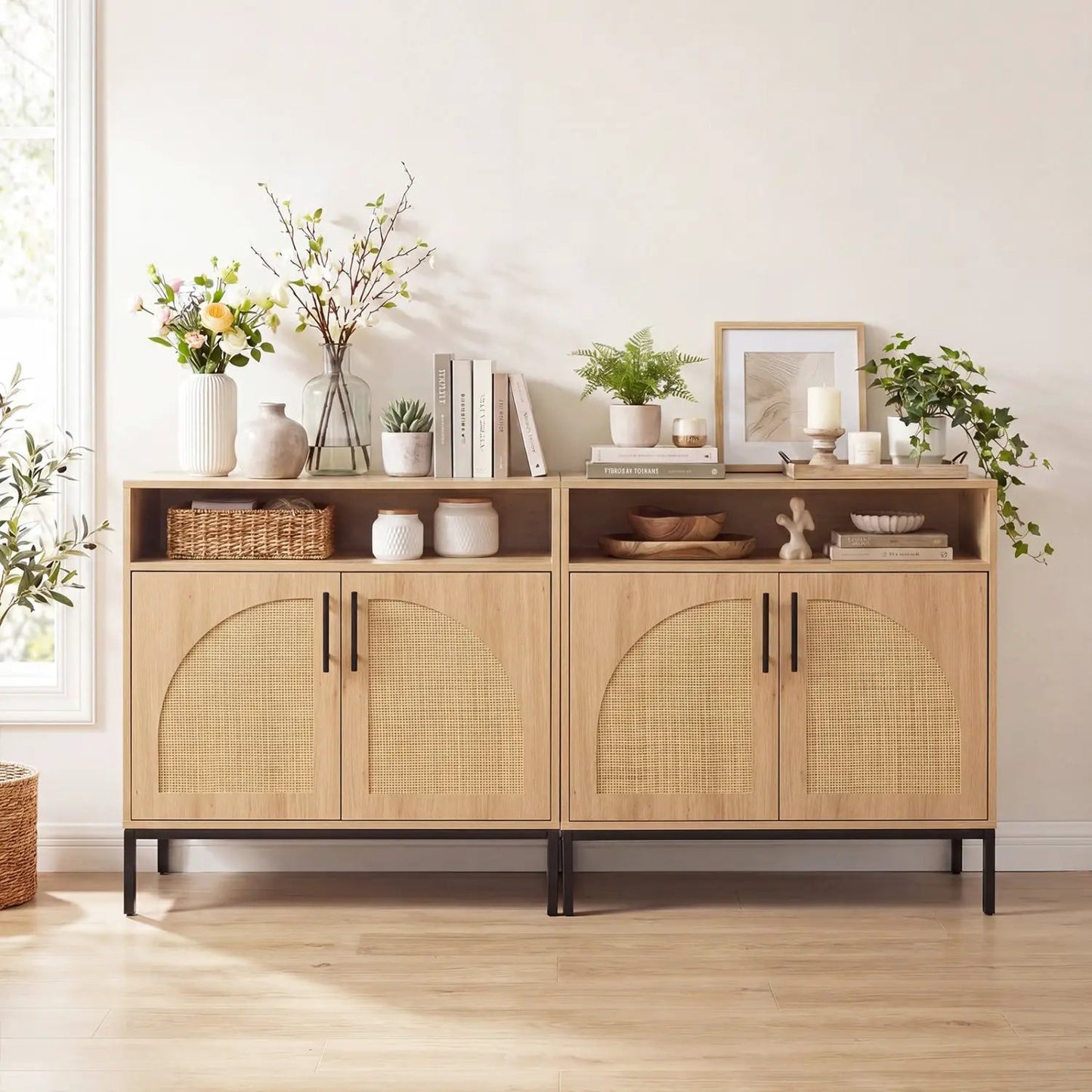 32 Sideboard Buffet Cabinet Natural Rattan Doors