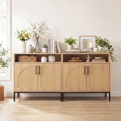 32 Sideboard Buffet Cabinet Natural Rattan Doors