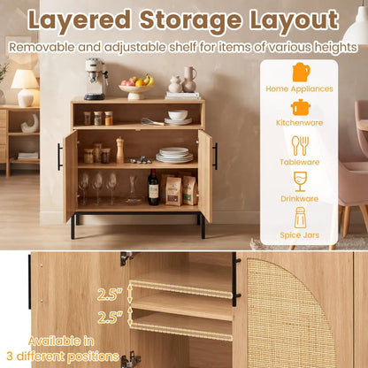 32 Sideboard Buffet Cabinet Natural Rattan Doors