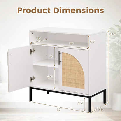 32 Sideboard Buffet Cabinet Natural Rattan Doors