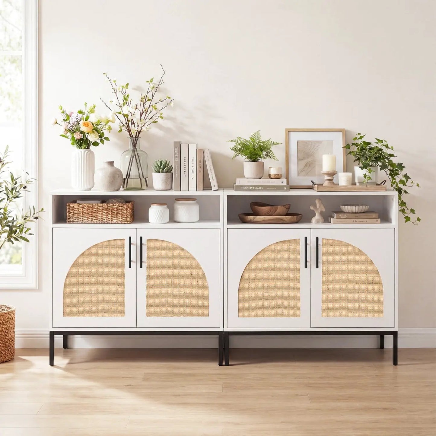 32 Sideboard Buffet Cabinet Natural Rattan Doors