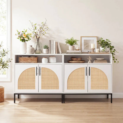 32 Sideboard Buffet Cabinet Natural Rattan Doors