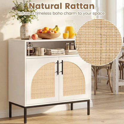 32 Sideboard Buffet Cabinet Natural Rattan Doors