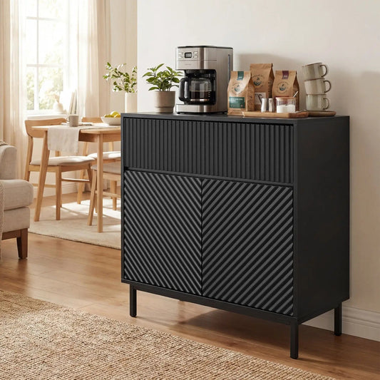 32in wide black DirectDeals buffet cabinet with 2 doors and 1 drawer, ribbed front on Tampa Home & Garden Store