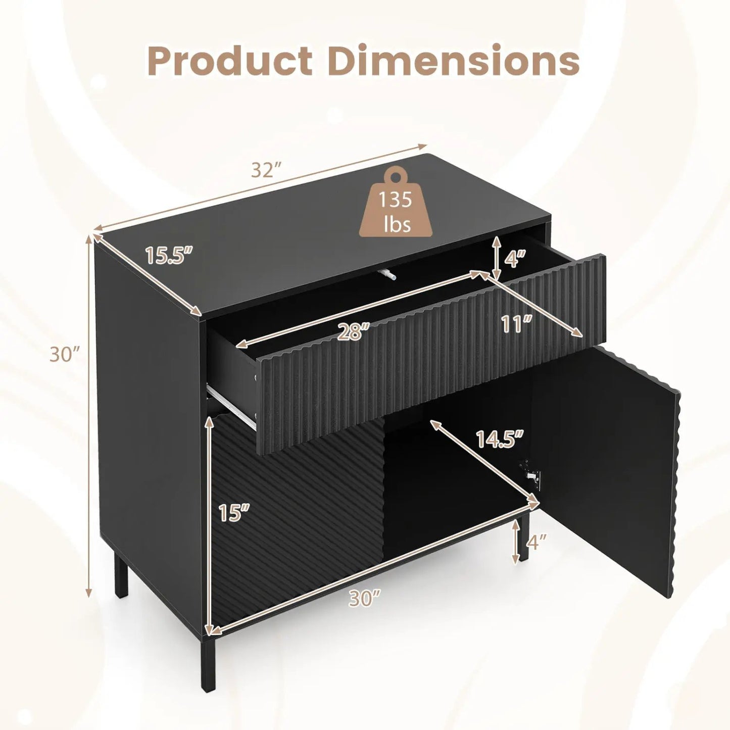 32" Wide Buffet Cabinet with 2 Doors and 1 Drawer for Kitchen