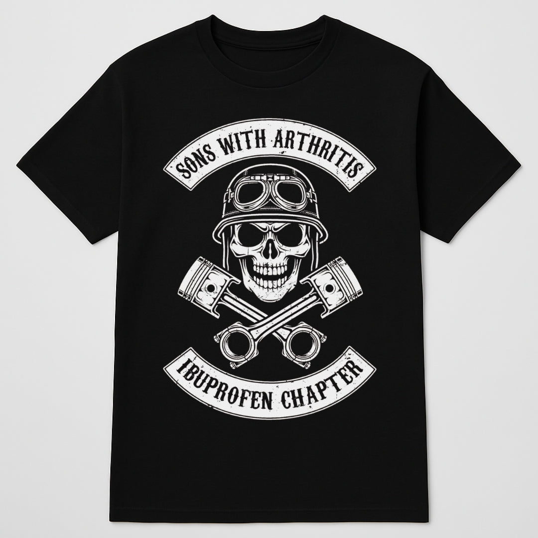 Black Biker Designed T-shirt by BikerZoneZ with skull in helmet and crossed pistons on Tampa Home & Garden Store