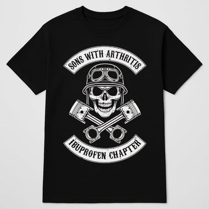 Black Biker Designed T-shirt by BikerZoneZ with skull in helmet and crossed pistons on Tampa Home & Garden Store