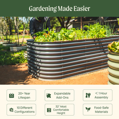 Grand lit de jardin surélevé de 32 pouces de haut, 10 en 1, modulaire en métal