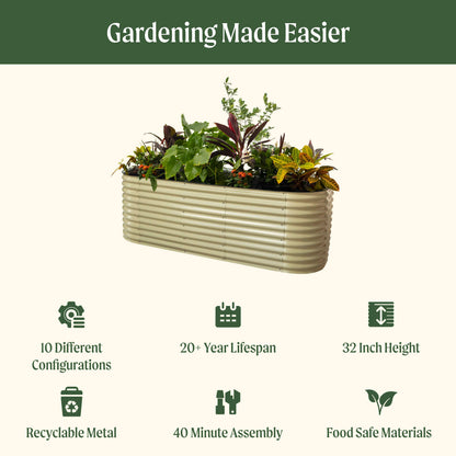 Grand lit de jardin surélevé de 32 pouces de haut, 10 en 1, modulaire en métal