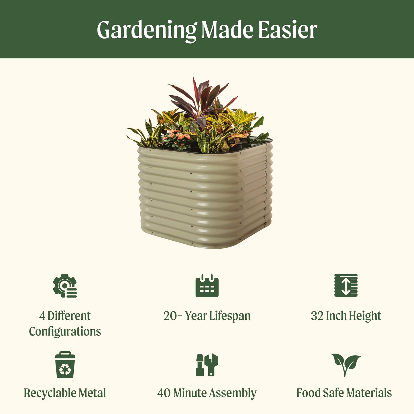 32" Tall Small Raised Garden Bed 4 in 1 Modular Metal