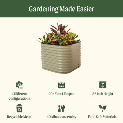 32" Tall Small Raised Garden Bed 4 in 1 Modular Metal