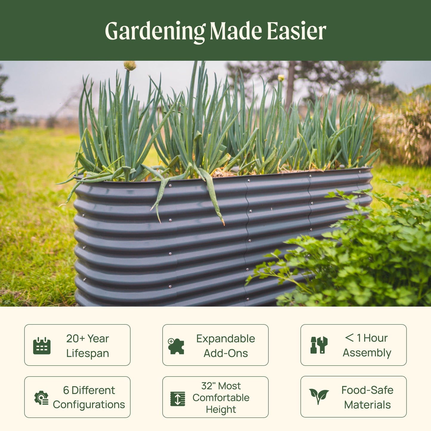 32" Tall Midsize Raised Garden Bed 6 in 1 Modular Metal