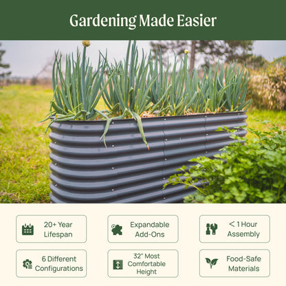 32" Tall Midsize Raised Garden Bed 6 in 1 Modular Metal