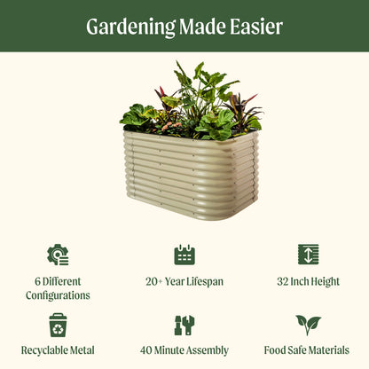 32" Tall Midsize Raised Garden Bed 6 in 1 Modular Metal