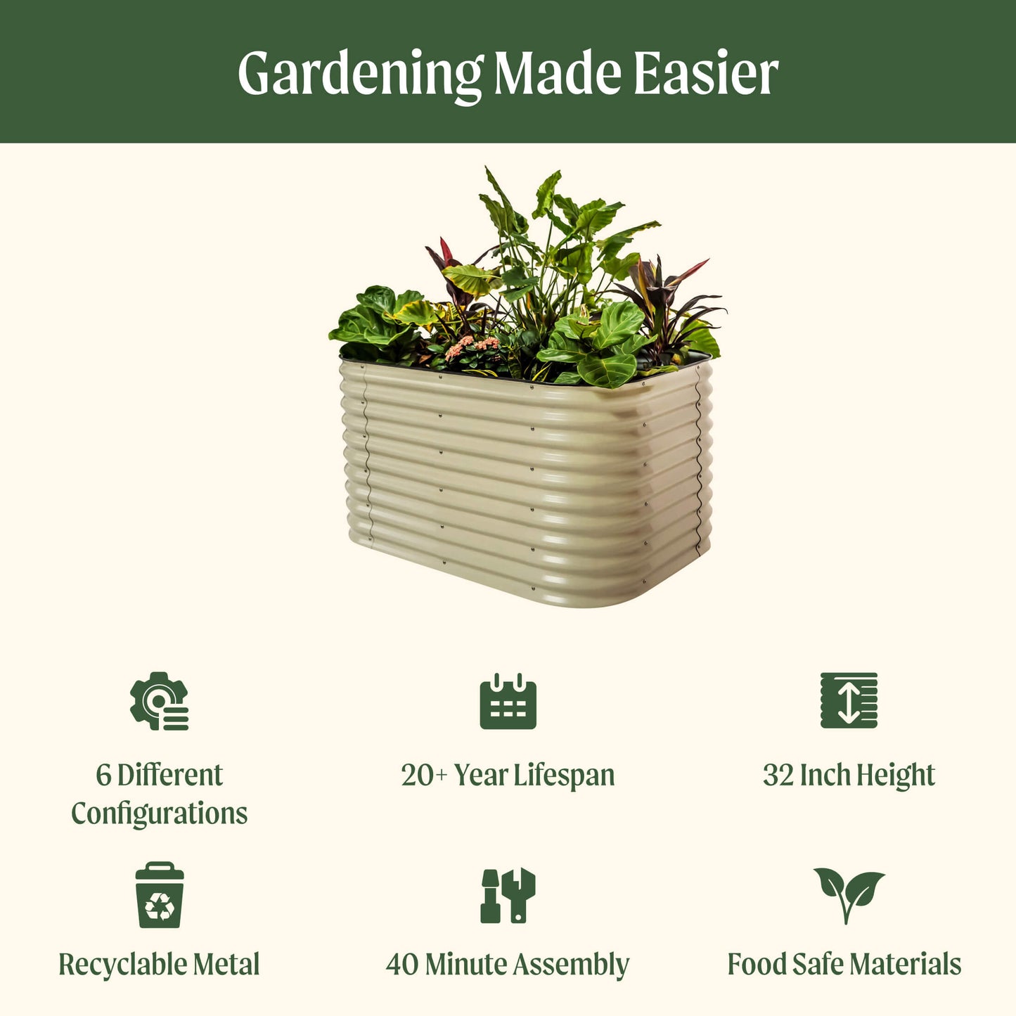32" Tall Midsize Raised Garden Bed 6 in 1 Modular Metal