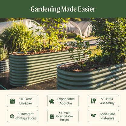 Grand lit de jardin surélevé 9 en 1 en métal modulaire de 32 po de hauteur
