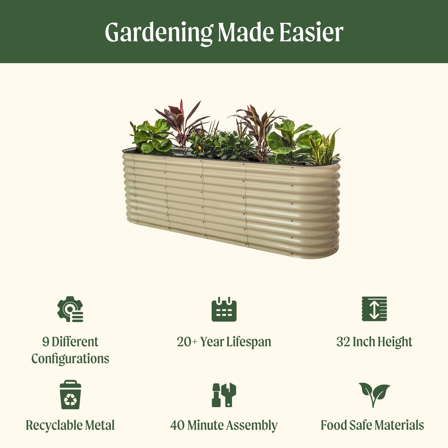 32" Tall Large Raised Garden Bed 9 in 1 Modular Metal