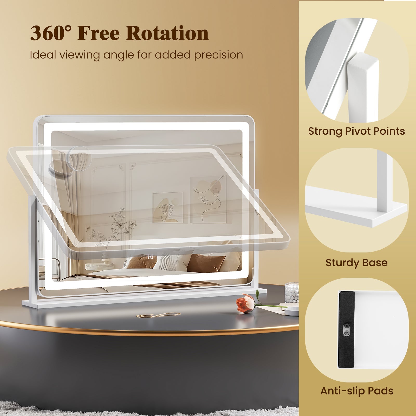 32 x 22 inch white makeup vanity mirror with 3-color lighting LED frame base DirectDeals on Tampa Home & Garden Store