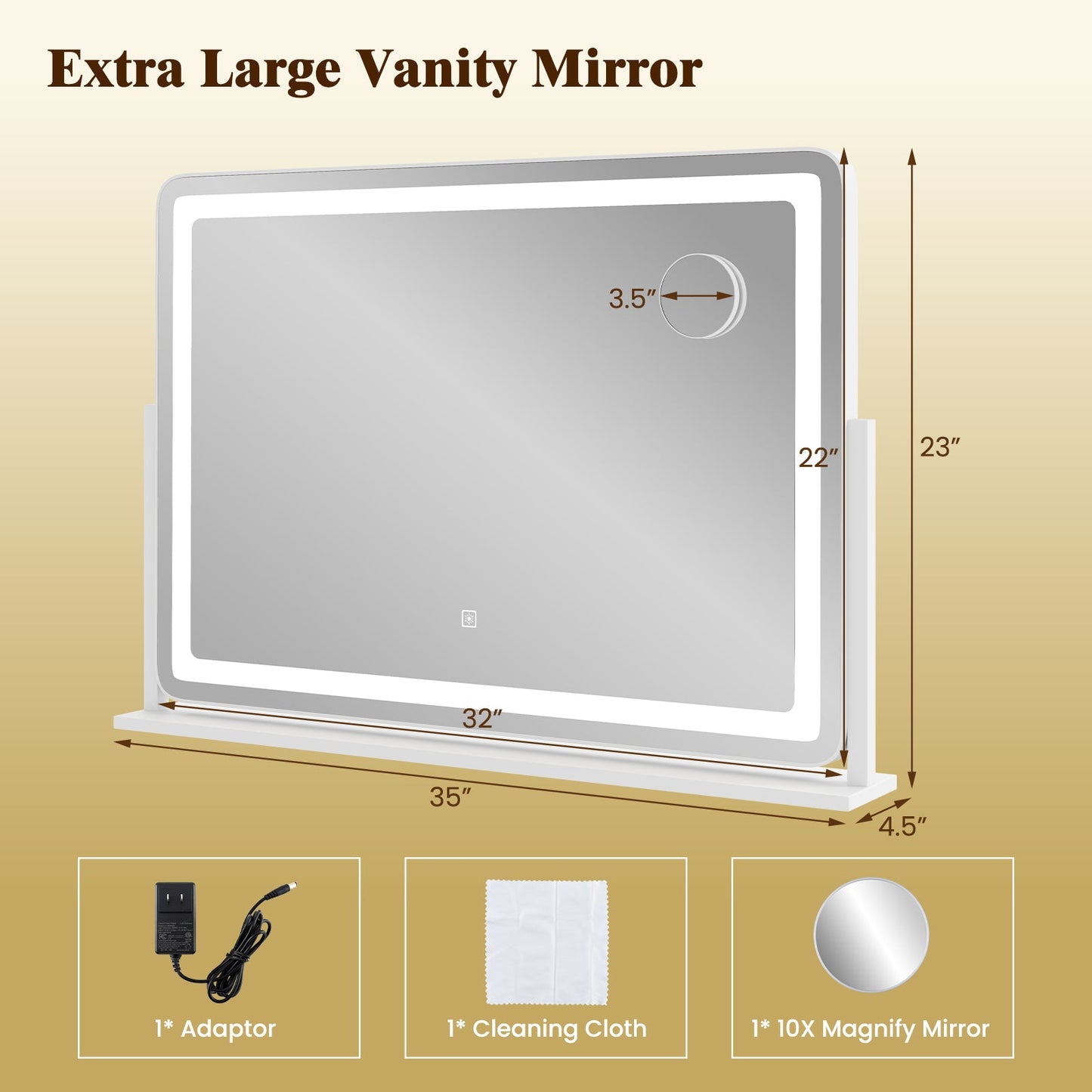 32x22 inch white makeup vanity mirror with 3-color LED lighting DirectDeals on Tampa Home & Garden Store